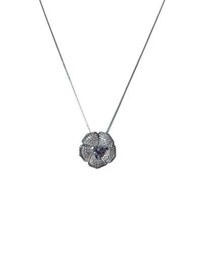 Foto Colar Flor Zircônia Lilás Prata 925 Ródio