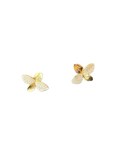 Foto Brinco Flor 4 pétalas M micro cravação Prata 925 Ouro 18 k