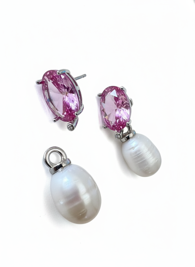 FotoBrinco oval com gancho topázio rosa Prata 925 Ródio