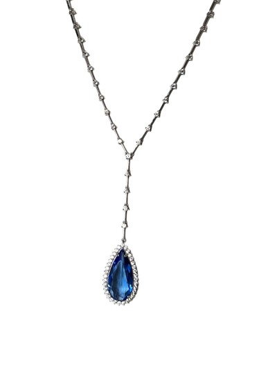 Foto Colar Riviera Faca Gota Cristal Azul Prata 925 Ródio