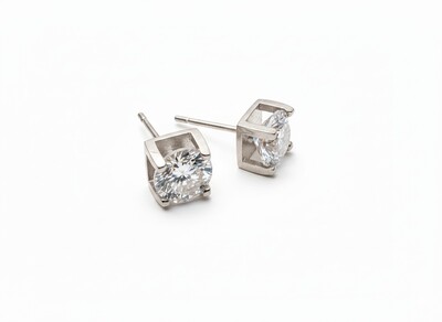 Foto Brinco Solitário cartier zircônia 8 mm quadrada Prata 925 Ródio