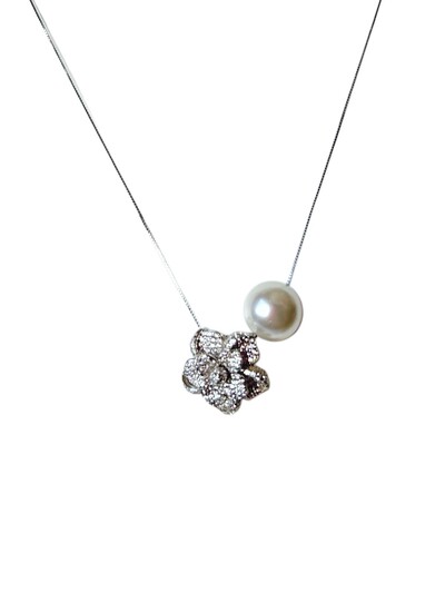 Foto Colar Pérola Flor zircônia Prata 925 Ródio