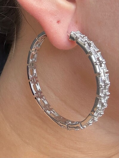 FotoBrinco Argola Zircônia Quadrado G Prata 925 Ródio