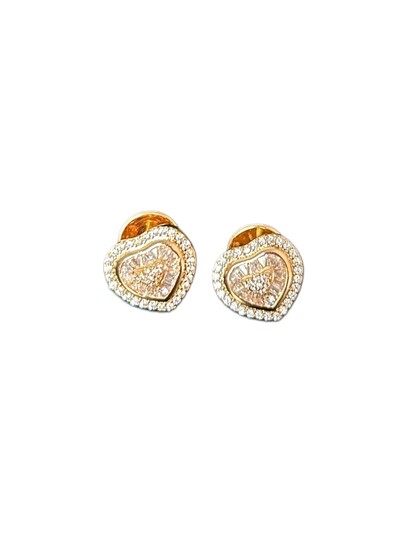 Foto Brinco Coração Baguete Prata 925 Ouro 18K