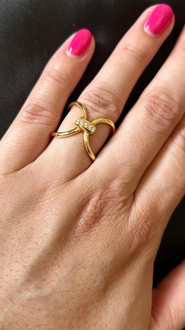 Anel X zircônia Prata 925 Ouro 18 k