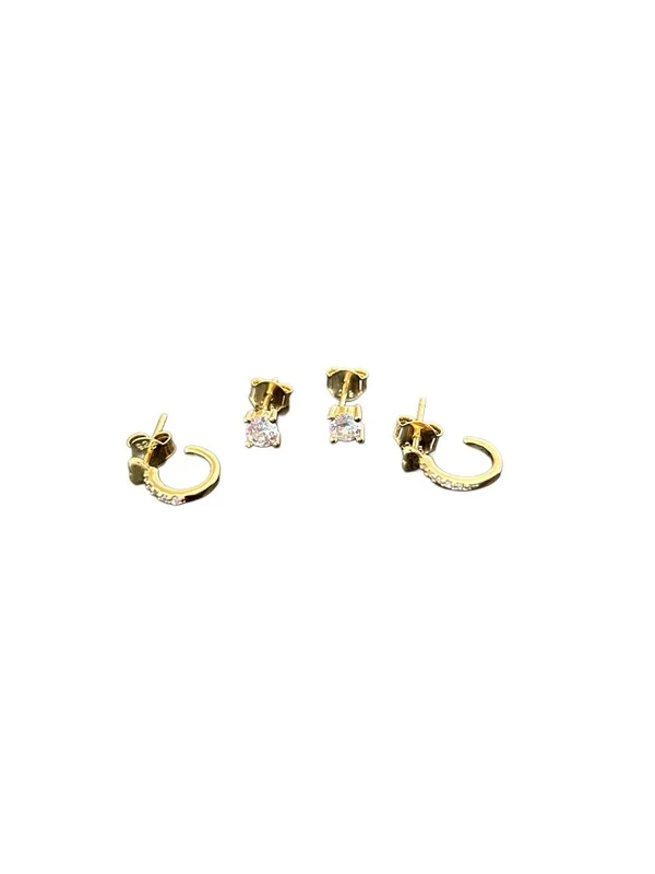 Brinco Dupla Ponto Argola Prata 925 Ouro 18 K