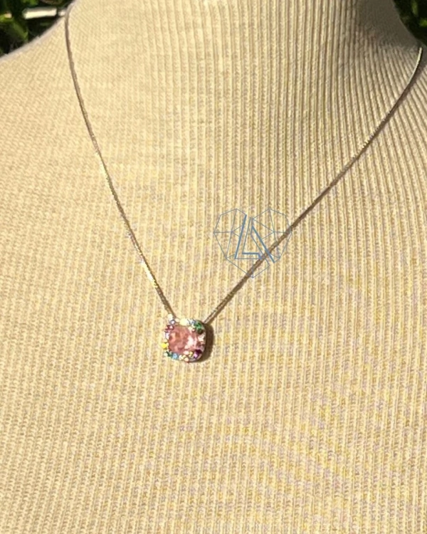 Colar Quadrado Topázio Rosa Colors Prata 925 Ródio