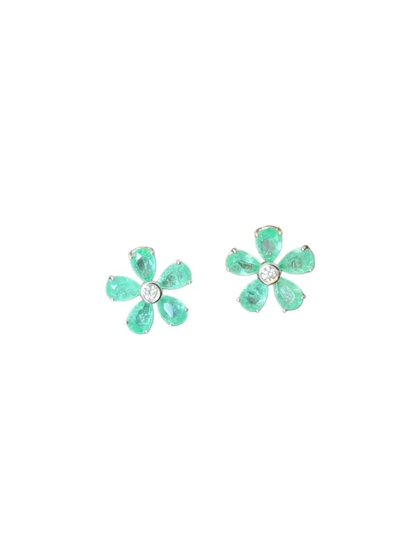 Brinco flor G zircônia turmalina Prata 925 Ródio