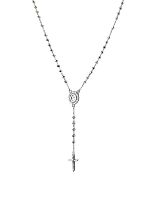 Colar Terço zircônia Prata 925 Ródio
