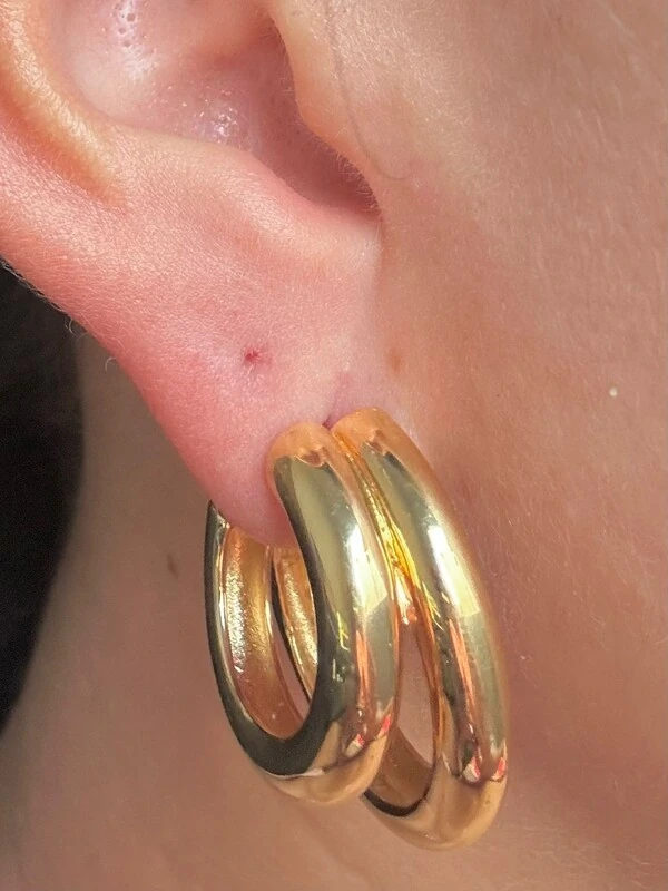 Brinco Argola Duplo 24/29mm Prata 925 Ouro 18K