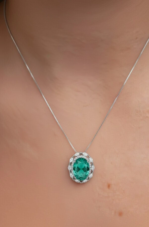 Colar Oval renda turmalina zircônia Prata 925 Ródio