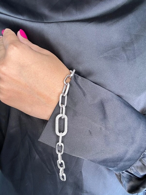 Pulseira elos cravejados 19 cm Prata 925 Ródio