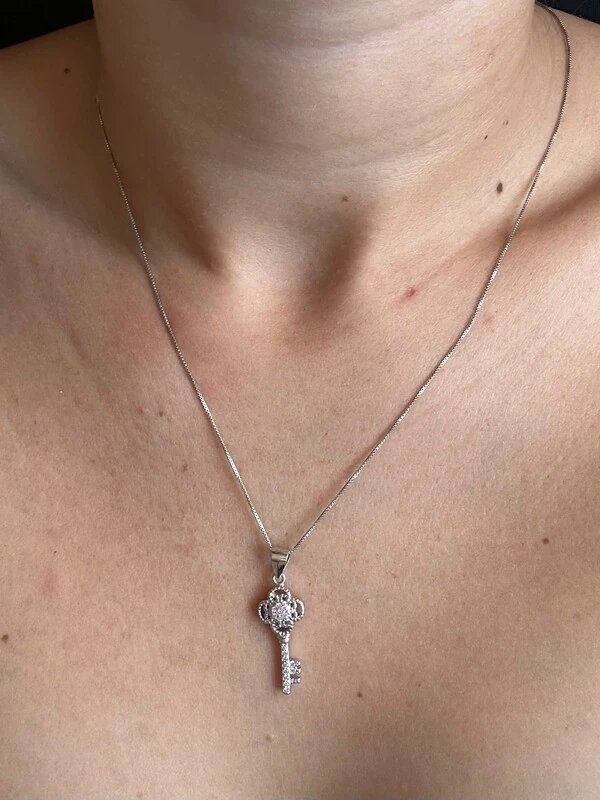 Colar Chave Zircônia Prata 925 Ródio