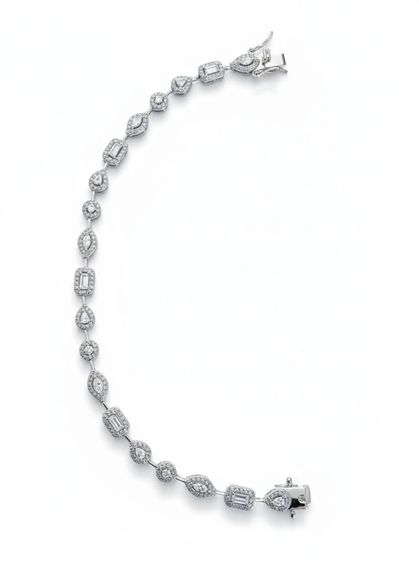 Pulseira Riviera formas zircônia 18 cm Prata 925 Ródio