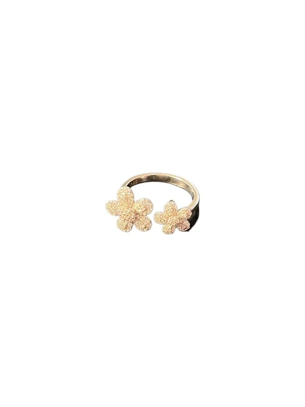 Anel duas flores micro cravação Zircônia Prata 925 Ródio