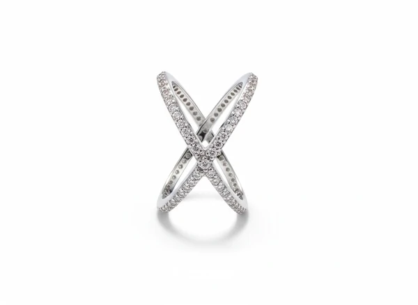 Anel X Aros Cravejados Prata 925 Ródio