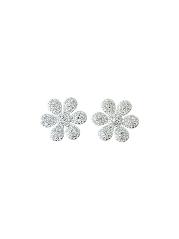 Brinco Flor micro cravação 6 pétalas Prata 925 Ródio