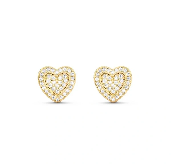Brinco Coração cravejado zircônia Prata 925 Ouro 18k