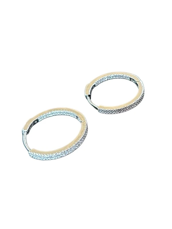 Brinco Argola Zircônia Prata 925 Ródio