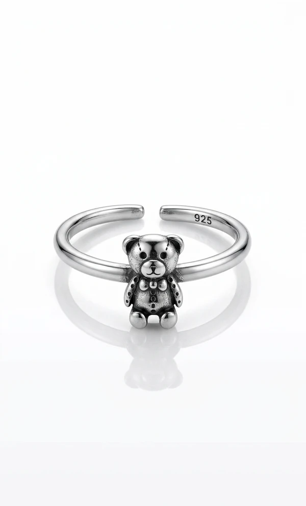Anel Urso Ajustável Prata 925 Lisa