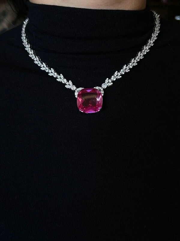Colar Topázio Rosa Zircônia Prata 925 Ródio