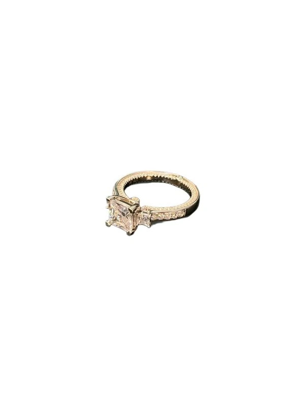 Anel solitário Pedra Carre 7mm e 3mm Prata 925 Ródio