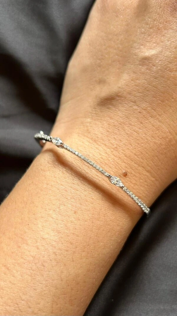 Pulseira Bracelete zircônia e baguete Prata 925 Ródio