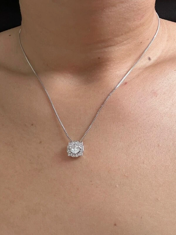 Colar Gravata Zircônia Prata 925 Ródio