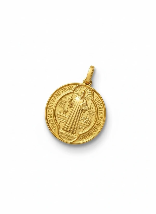 Pingente Medalha São Bento 2 lados 2,5 cm Prata 925 Ouro 18k