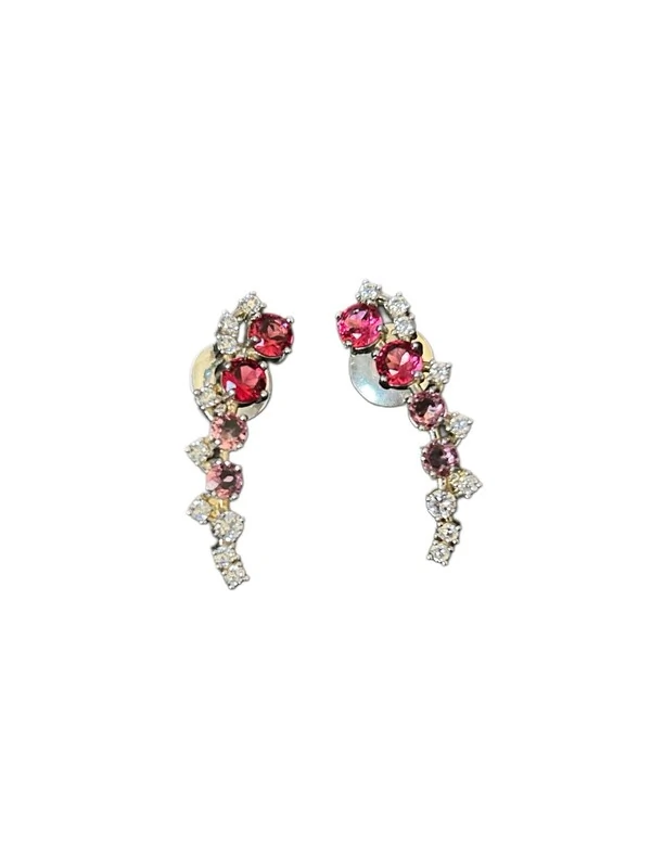 Brinco Ear cuff Rubi Topázio Rosa Zircônia Prata 925 Ródio
