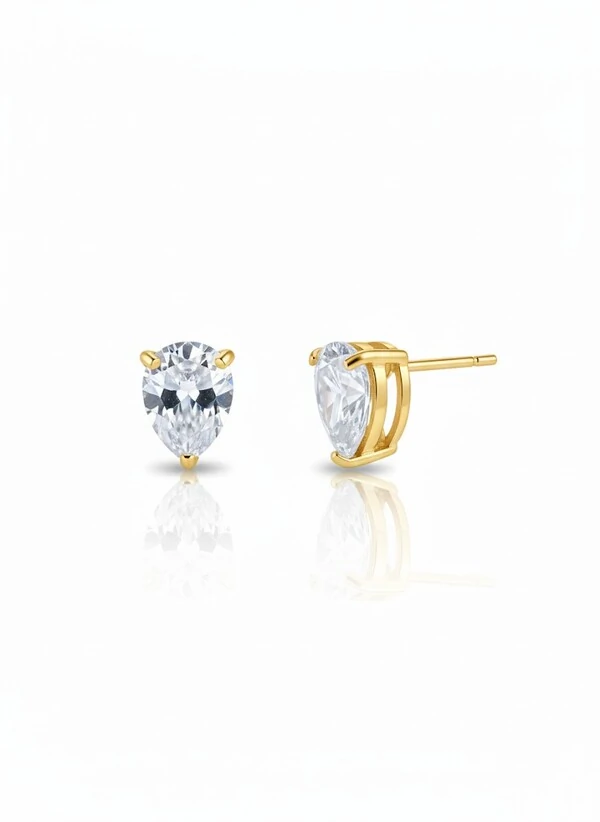 Brinco Gota zircônia 10 mm Prata 925 Ouro 18 k