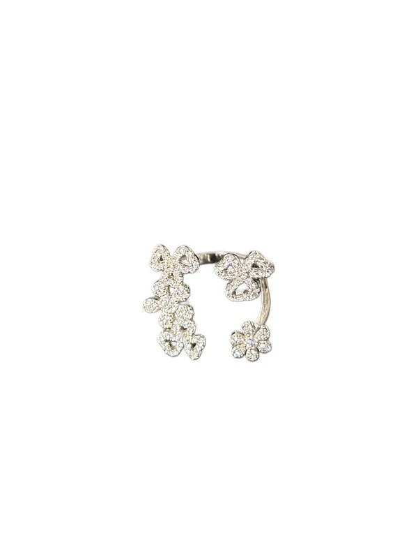 Anel Flor 5 Ajustável Zircônia Prata 925 Ródio