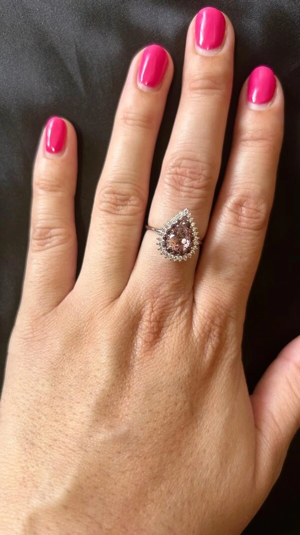 Anel Gota cristal morganita Prata 925 Ródio
