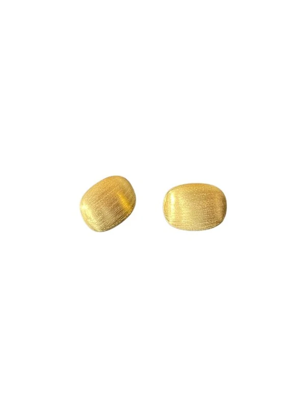 Brinco Oval M escovado Prata 925 Ouro 18k