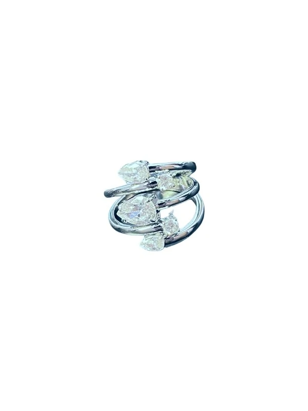 Anel 5 zircônias Prata 925 Ródio