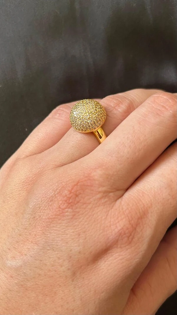 Anel meia bola zircônia Prata 925 Ouro 18 k