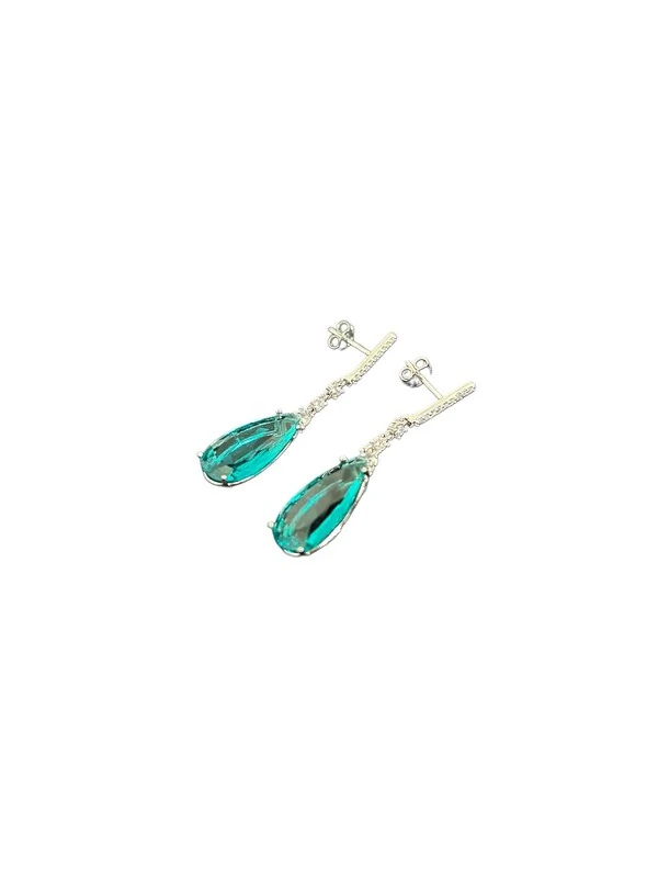 Brinco Pendurado Gota Cristal Verde Prata 925 Ródio