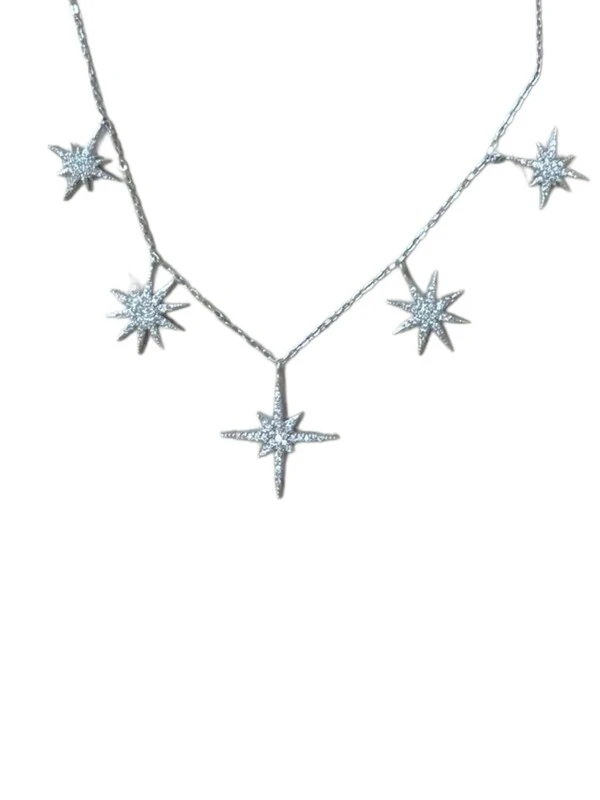 Colar cinco estrelas micro cravação Prata 925 Ródio