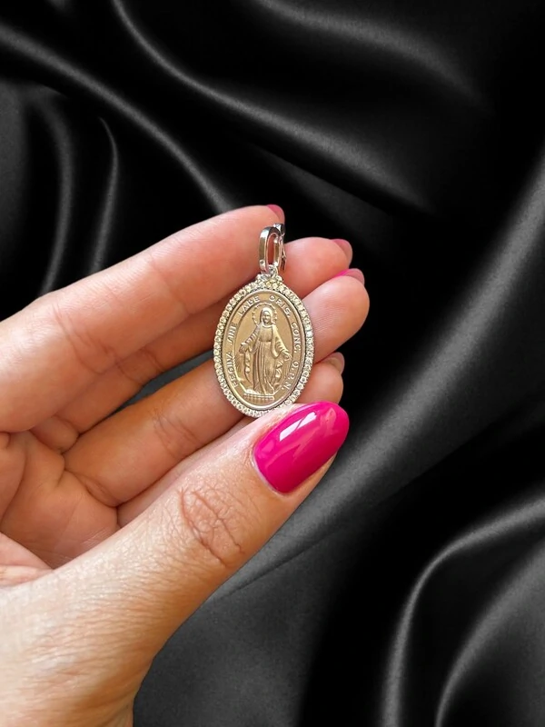 Pingente Nossa Senhora 3 cm Zircônia Prata 925 Ródio