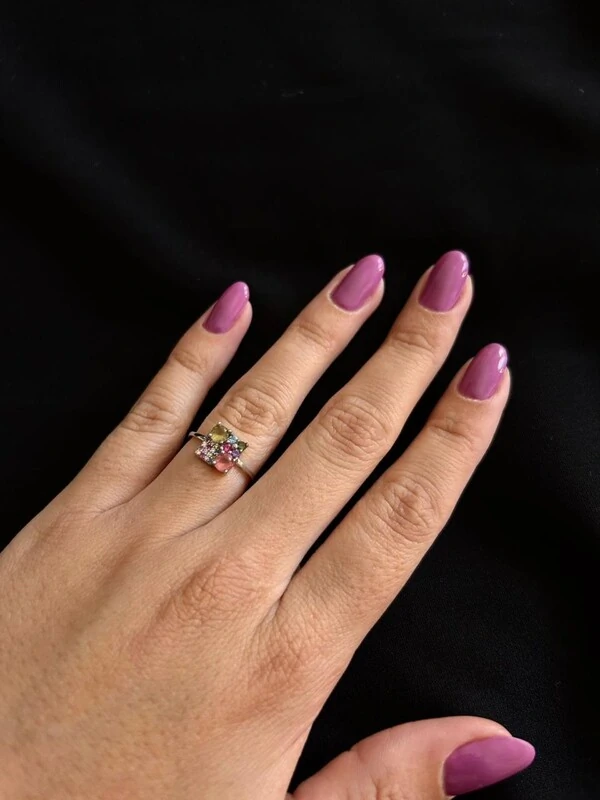Anel Quadrado Cristal colors Prata 925 Ródio