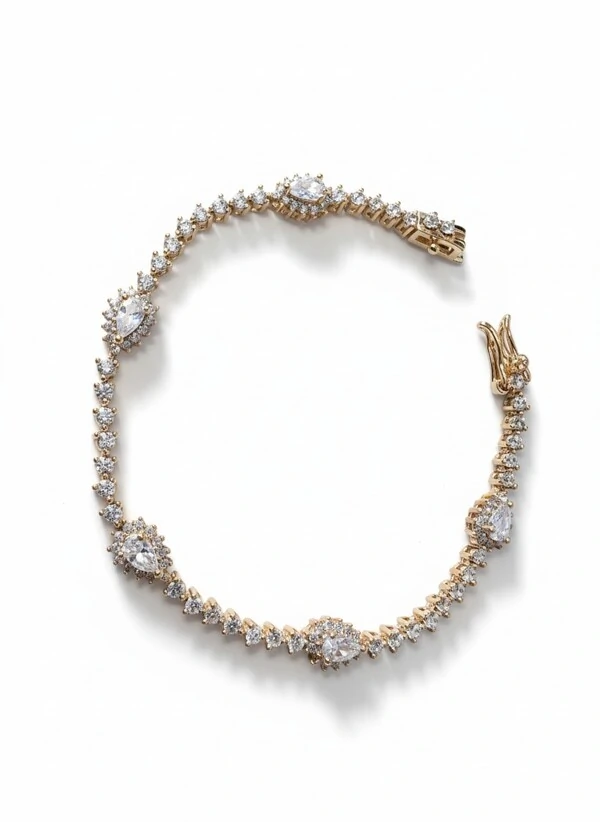Pulseira Riviera Gota Princesa zircônia 17 cm Prata 925 Ouro 18 k