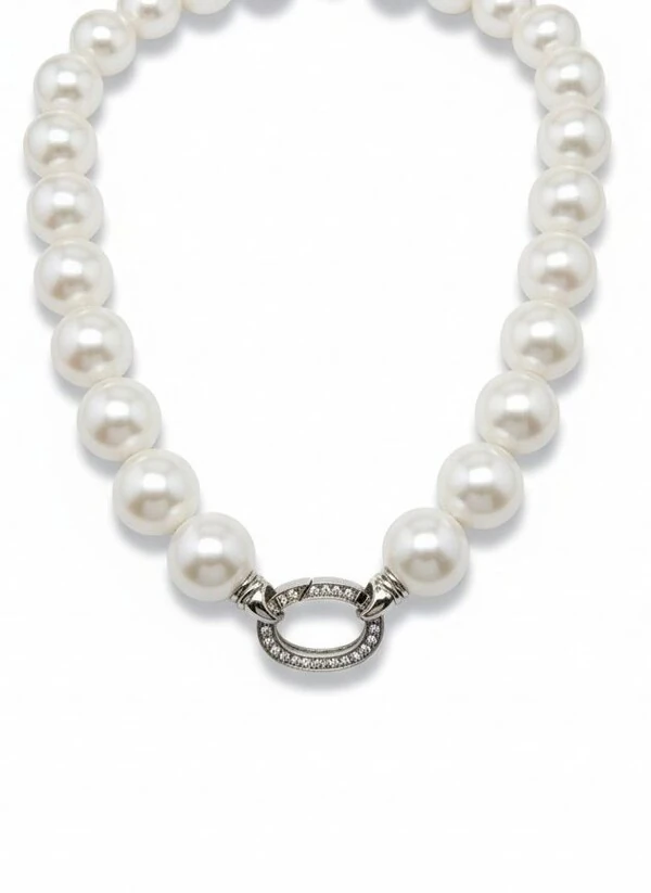 Colar Pérola shell fosca argola zircônia 45 cm Prata 925 Ródio