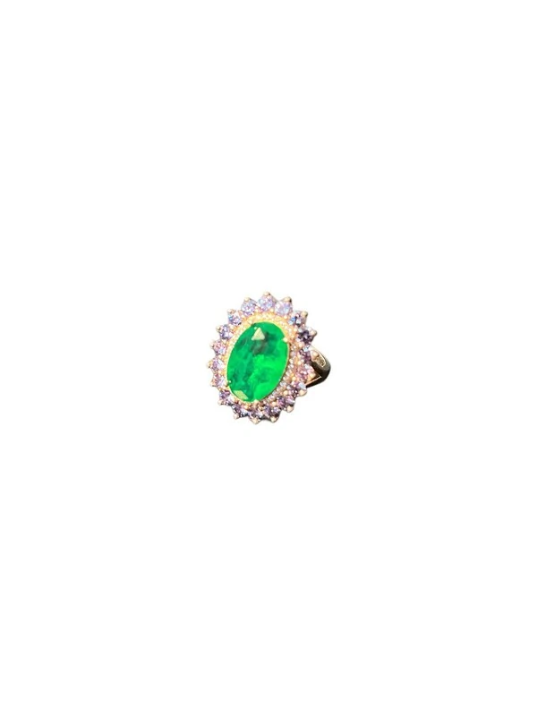 Anel oval esmeralda tazanita Prata 295 Ródio