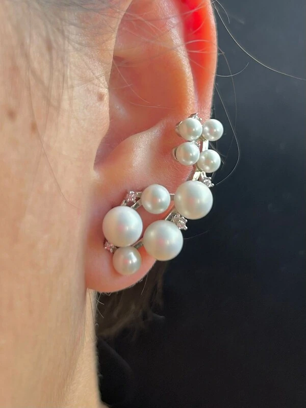 Brinco Ear cuff Pérola Prata 925 Ródio
