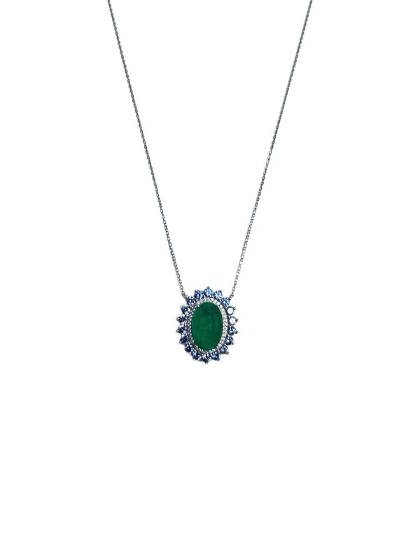 Colar Oval Esmeralda Tanzanita Prata 925 Ródio