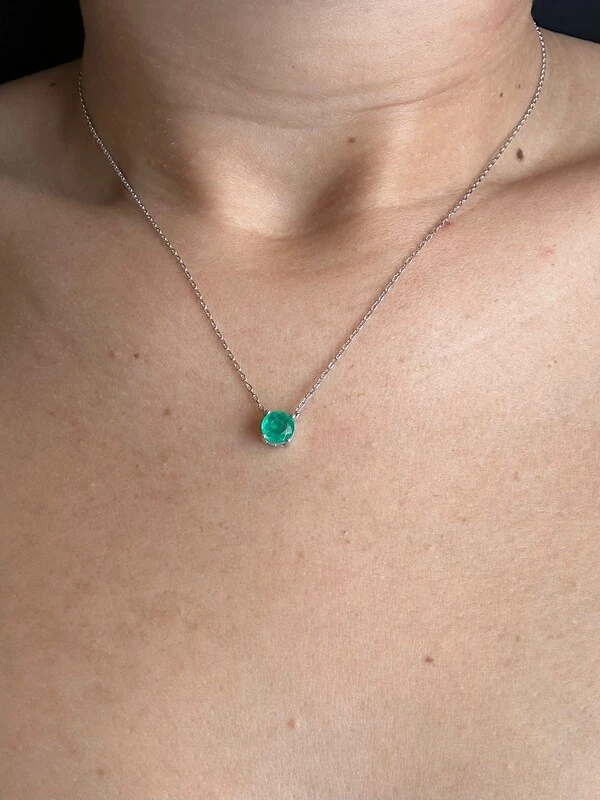 Colar Ponto esmeralda 6 mm Prata 925 Ródio