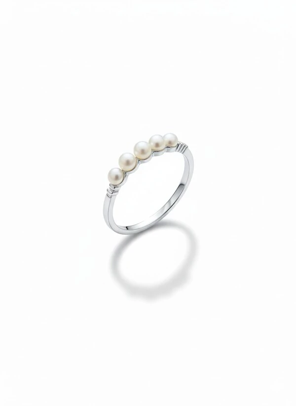 Anel aliança 1/2 pérola Prata 925 Ródio