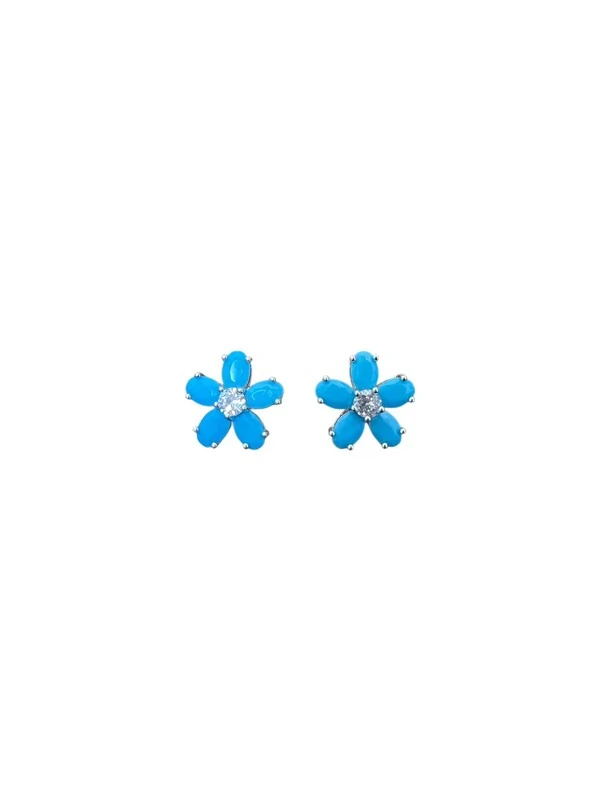 Brinco flor turquesa G Prata 925 Ródio