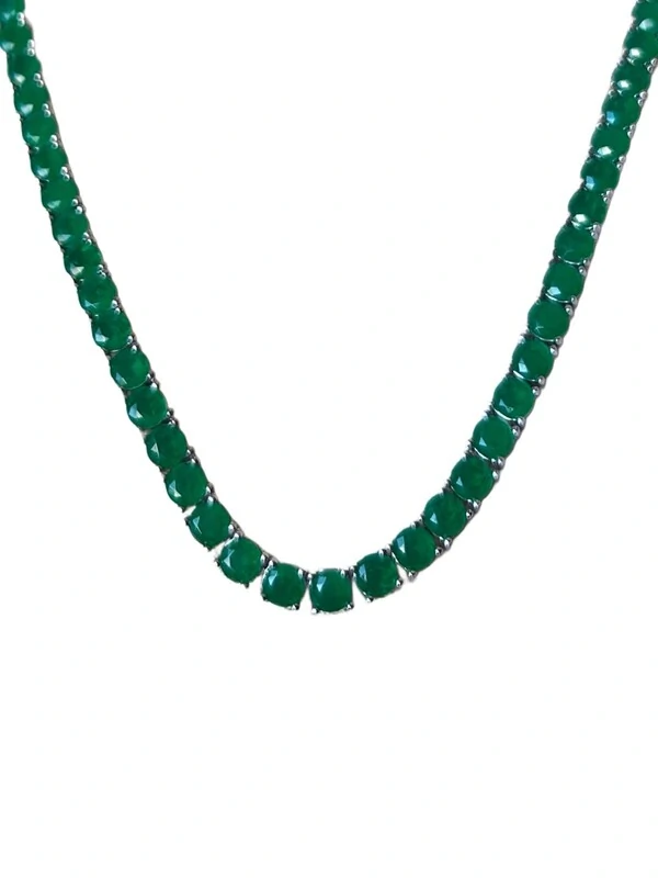 Colar Riviera 42 cm 4 mm esmeralda Prata 925 Ródio