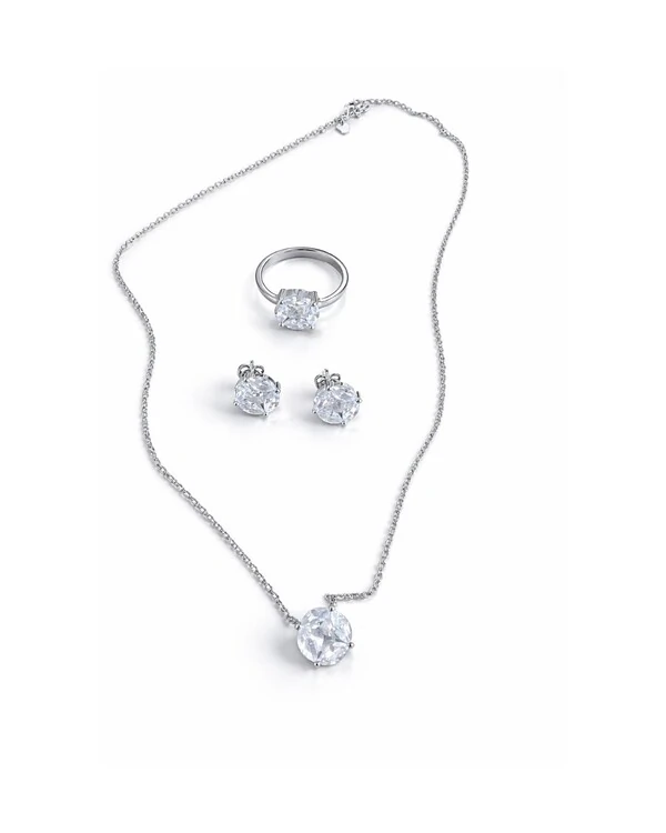 Conjunto Brinco Anel Colar illusion 10 mm Prata 925 Ródio